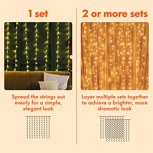 Twinkle Star 300 LED Window Curtain String Lights Wedding Party Home Garden Bedroom Outdoor Indoor Wall Decorations, Warm White