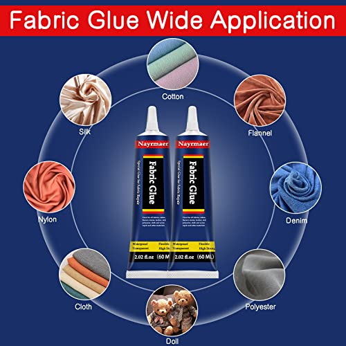 Fabric Glue, Permanent Clear Washable Clothing Glue for All Fabrics, Cotton, Flannel, Denim, Leather, Polyester, Doll Repair, 24 Hours Dry and Waterproof (Fabric Glue)