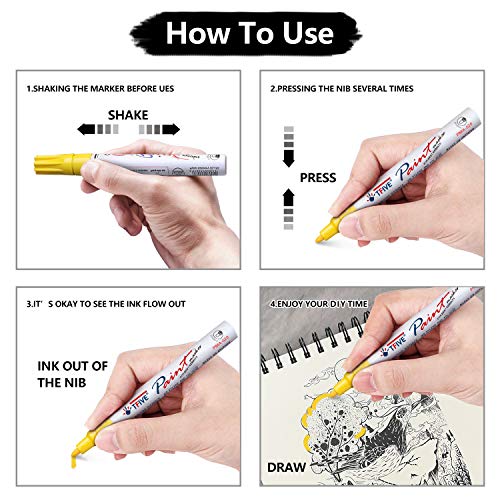 Paint Pens Paint Markers Never Fade Quick Dry and Permanent, 12 Color Oil-Based Waterproof Paint Marker Pen Set for Rock Painting, Ceramic, Wood, Fabric, Plastic, Canvas, Glass, Mugs, DIY - TF001