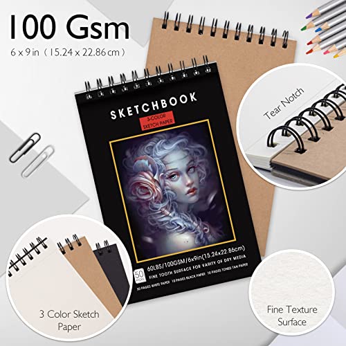 Nctoberows 76-Pack Drawing Set Sketching Kit, Pro Art Supplies Include 50 Pages 3-Color Sketchbook, Colored, Watercolor, Graphite, Charcoal & Metallic Pencil, for Artists Adults Teens Beginners
