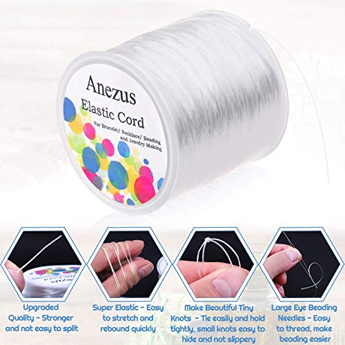 Stretchy String for Bracelets, Anezus Elastic String Jewelry Bead Cord with 2pcs Large Eye Beading Needles for Seed Beads, Pony Beads, Bracelets and Jewelry Making White