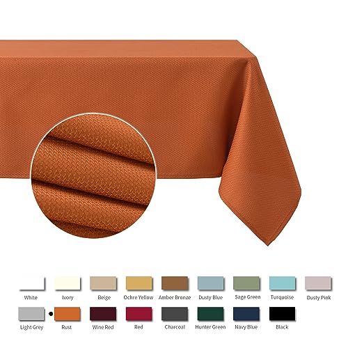 maxmill Rectangle Textured Tablecloth Waterproof Spillproof Wrinkle Free Table Cloth, Kitchen Dinning Tabletop Thanksgiving Decoration, Table Cover for Outdoor and Indoor, 52 x 70 Inch, Rust