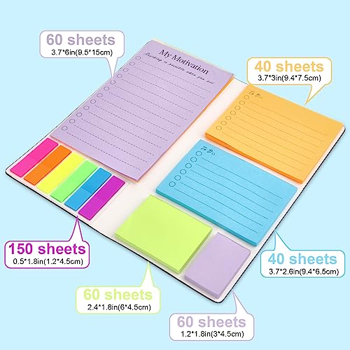 Hommie to-Do List Sticky Notes, 410 Sheets Self-Stick Note Pads, Adhesive Memo Work Assorted Daily Notepad for Planner Reminder Studying and Adhesive Memo Lined Notepad, Home Office Supplies
