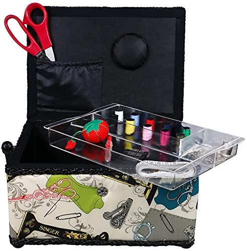 SINGER 07281 Vintage Sewing Basket with Sewing Kit Accessories