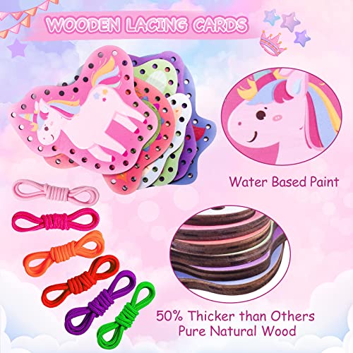 Zeoddler Wooden Fairytale Lacing Card for Kids 3-5, Sewing Cards for Toddlers, Toddler Arts and Craft, Fine Motor Skill Toys, 6 Wooden Panels and 6 Matching Laces, Gift for Boys, Girls