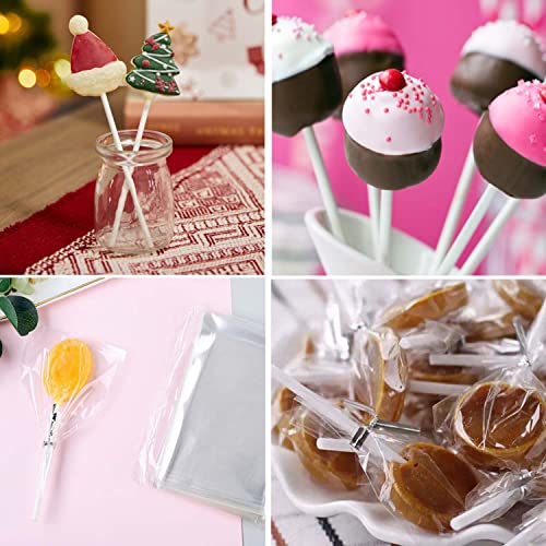 Silver Lollipop Cake Pop Treat Bag Set Including 100pcs Parcel Bags, 100pcs Papery Treat Sticks, 100pcs Colorful Metallic Twist Ties for Making Lollipops, Cake Pops, Candies, Chocolates and Cookies