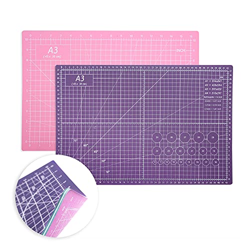 AIRGAME Self Healing Cutting Mat 18 inchx12 inch Non-Slip PVC Double Sided 5-Ply A3 Art Craft Rotating Mat,Sewing Crafts Hobby Fabric Precision Scrapbooking Project(Pink/Purple)