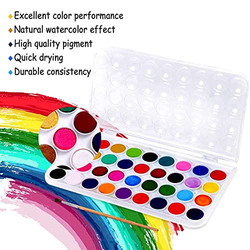 TBC The Best Crafts Watercolor Paint Set 36 Vibrant Water Color With 3 Individual Paint Pallet Non Toxic Washable Kids Paint Portable Painting Supplies for Beginners Artists
