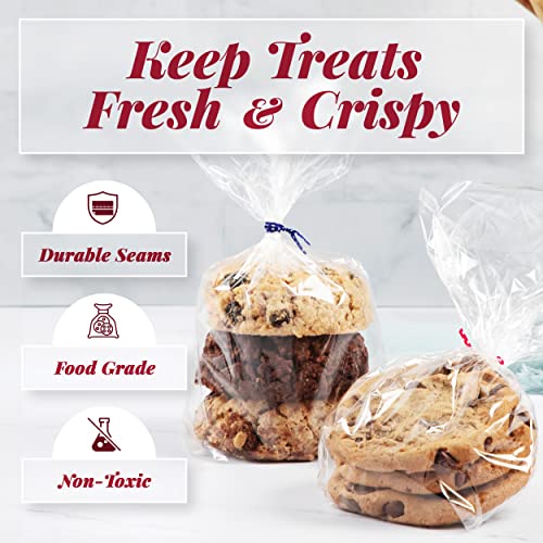 Prestee 200pk Clear Gift Bags for Favors, Cellophane Bags, 6x10 w/ 4" Twist Ties - Goodie Bags, Candy Bags, Cookie Bags for Gift Giving, Clear Treat Bags with Ties, Cellophane Treat Bags (200 Pack)