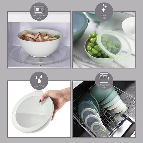 COOK WITH COLOR Mixing Bowls with TPR Lids - 12 Piece Plastic Nesting Bowls Set includes 6 Prep Bowls and 6 Lids - Microwave Safe (Sage)