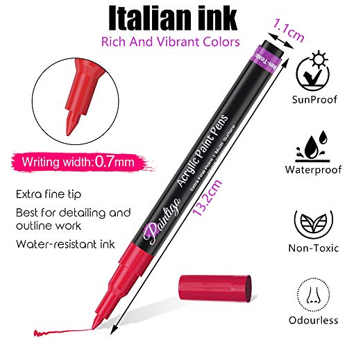 PAINTIGO 26 Paint Pens Paint Markers, Acrylic Paint Pens For Rock Painting, Canvas, Wood, Glass, Ceramic, Fabric, acrylic paint markers for craft Supplies Set, 26 Extra Fine 0.7mm
