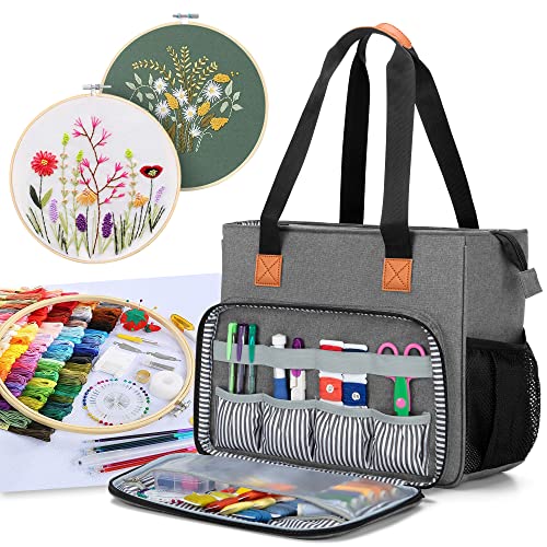 Luxja Embroidery Project Carrying Bag, Embroidery Kits Storage Bag (Bag Only), Gray