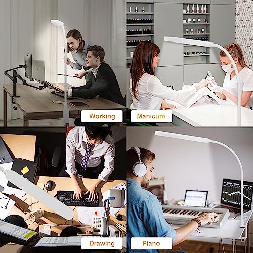 SKYLEO Desk Lamp for Office Home- 34" LED Desk Light - Touch Control - 5 Color Modes X 11 Brightness Levels - 1300ML(112 Pcs Lamp Beads) - Timmer & Memory Function - 12W Clip On Light - White