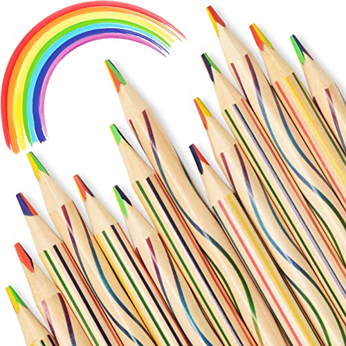 ThEast 30 Pieces Rainbow Colored Pencils, 4 Color in 1 Rainbow Pencil for Kids, Assorted Colors for Drawing Coloring Sketching Pencils for Party Bags, Kids Gifts, Bulk, Pre-sharpened