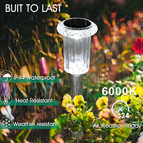 Eyrosa Solar Outdoor Lights, 10 Pack Waterproof Stainless Steel Solar Stake Lights for Pathway Garden Yard Path Walkway Driveway Lawn Decor - Cool White