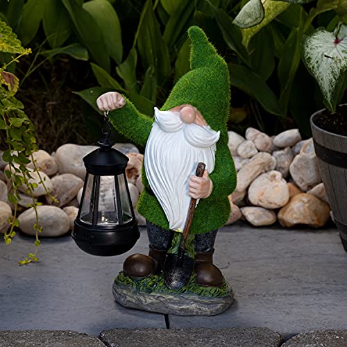 VP Home Earnest Flocked Garden Gnome with Lantern Solar Powered LED Outdoor Decor Light Great Addition for Your Garden Solar Powered Light Garden Gnome Christmas Decorations Gifts