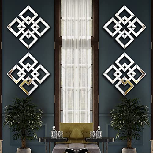 QMDECOR Square Mirrored Wall Decor Decorative Mirror 12x12 inches Modern Fashion DIY Silver Wall-Mounted Mirrors