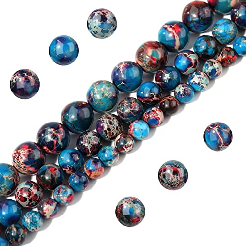 Filluck Natural Stone Beads 8mm Red Blue Imperial Jasper Polished Round Smooth Gemstone Beads for Jewelry Making Adults 15 Inch(Red Blue Imperial Jasper,8mm)