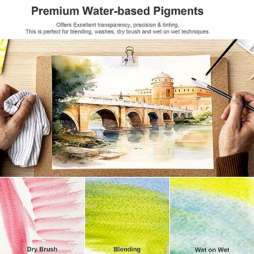 PHOENIX Watercolor Paint Set 24x12ml / 0.4 Fl Oz Tubes Non-toxic Water Color Paints Great Value Painting Art Supplies for Adults, Kids, Artists & Beginners