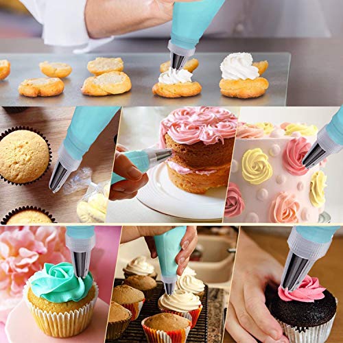 Piping Bags and Tips Set, Supplies for Baking with Reusable Pastry Bags and Tips, Standard Converters, Silicone Rings, cake decorating Tools for Cookie Icing, cake, Cupcake