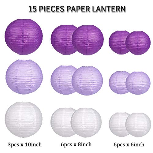 Paper Lanterns Decorative, Party Supplies for Bachelorette Engagement Unicorn Birthday Party Decorations Purple/Lavender/White 15pcs