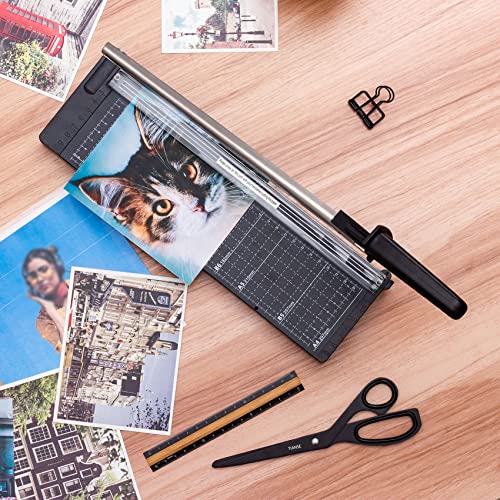 TIANSE Paper Trimmer-12”,Paper Cutter Guillotine with Safety Blade Lock Heavy Duty Plastic Base Paper Cutting Board for Home, Office,School-Black