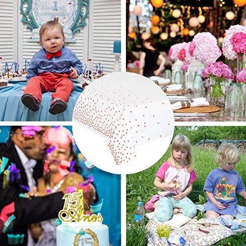 hapray 4 Pack Plastic Tablecloths for Rectangle Tables, Waterproof Disposable Party Table Cloths with Rose Gold Dot, Table Covers for Decorations, Baby Shower, Birthday, Mothers Day, 54” x 108”