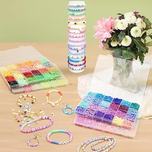 12220pcs Clay Beads Clay Bead Bracelet Kit, 96 Colors Beads 6mm Flat Round Clay Heishi Beads for Bracelerts with Letter Beads Charm and Elastic Strings Friendship Bracelet Making Kit for Girls