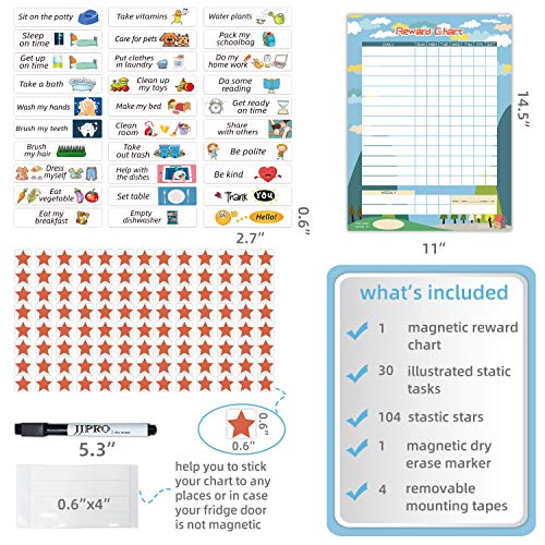 Magnetic Chore Chart for Kid at Home, Bahavior Chart for Kid at Home, Reward Chart for Kids Behavior. Each Set Includes 30 tasks, 104 Stars, and one 11“ x 14.5" Magnetic Chart- Blue