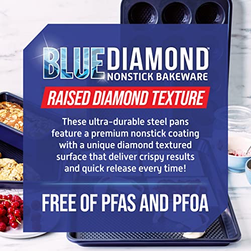 Blue Diamond Bakeware Diamond Infused Ceramic Nonstick, 8" Square Cake Baking Pan, Dishwasher and Freezer Safe, PFAS-Free, Blue