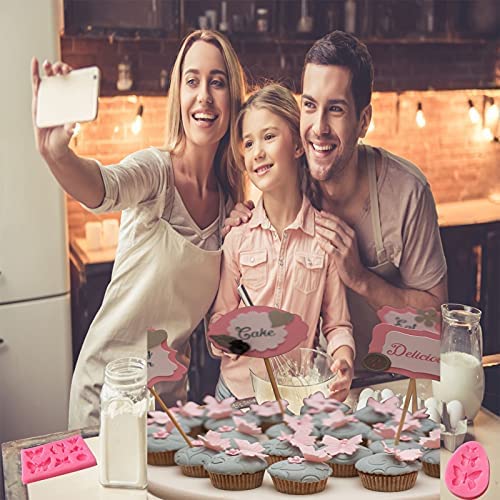 Flower Silicone Mold,7 Pack for Rose, Chocolate, Cake, Butterfly, Mini Bow, Cupcake, Jelly, Mini Muffins and Candy Making