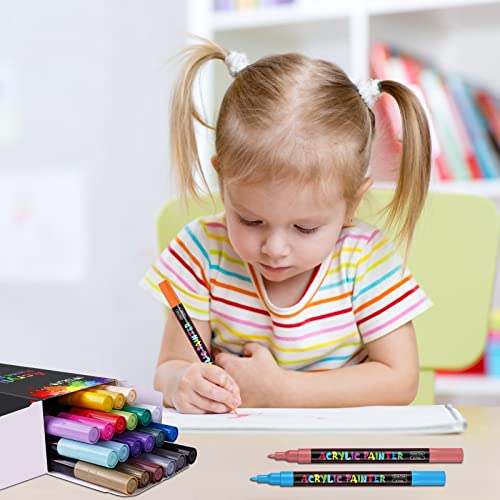 IVSUN 24 Colors Premium Extra Fine Point Acrylic Paint Marker Pens for Wood, Canvas, Stone, Rock Painting, Glass, Ceramic Surfaces, DIY Crafts Making Art Supplies