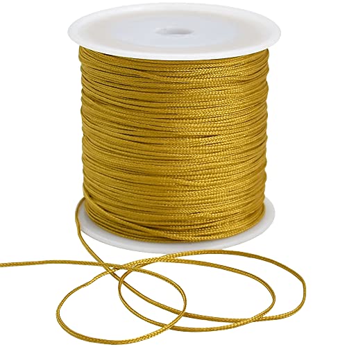TONIFUL 1mm x 100 Yards Gold Nylon Cord Satin String for Bracelet Jewelry Making Rattail Macrame Waxed Trim Cord Necklace Bulk Beading Thread Kumihimo Chinese Knot Craft