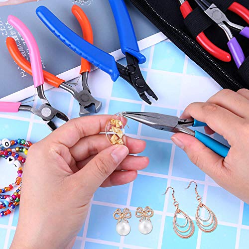 Jewelry Pliers, Acejoz 6pcs Jewelry Making Tools Kit Includs Needle Round Nose Pliers, Wire Cutters, Crimping Pliers, Bent Nose Pliers, End Nippers for Beading Craft