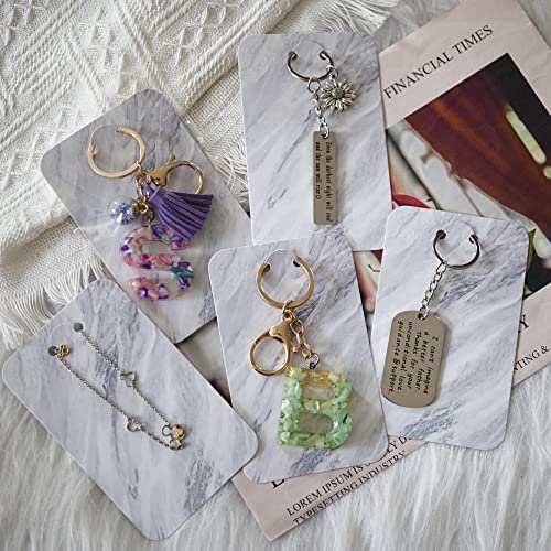 Temlum 100 Pcs Keychain Display Cards with Self-Sealing Bags, 3'' x 4.7'' Keychain Cards Holder for Display Keyring Cards Jewelry Packaging Supplies (Marble)