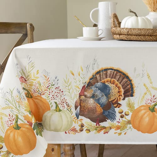 Benson Mills Autumn Printed Fabric Table Cloth, Fall, Harvest and Thanksgiving Tablecloth (Thankful Turkey, 60" X 104" Rectangular)