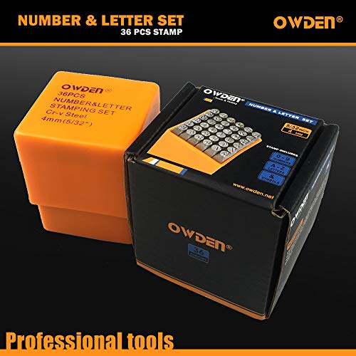 OWDEN Professional 36Pcs.Steel Metal Alphabet and Figure Punch Set (5/32”) 4mm Uppercase,Steel Number and Letter Punch Set, Jewelry Craft Stamping Tool.