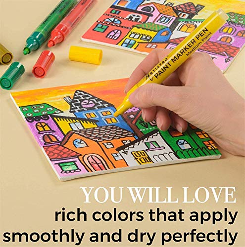 ARTISTRO 12 Acrylic Paint Pens for Fabric, Canvas, Rock, Glass, Wood - 3mm Medium Tip Paint Markers-Ideal Art Supplies for Adults and Kids