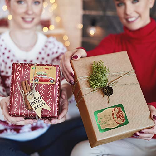 80-Count Foil Kraft Christmas Tags Sticker，8 Jumbo Designs - Xmas to from Christmas Stickers Name Tags Write On Labels - Holiday Present Labels