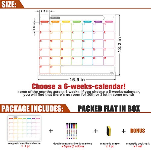 Dry Erase Calendar Kit- Magnetic Calendar for Refrigerator - Monthly Fridge Calendar Whiteboard with Extra-Thick Magnet Included Fine Point Marker & Eraser & Holes for Wall Hanging