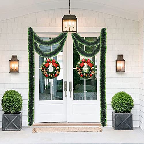 LOMIMOS 32.8 Ft Christmas Tinsel Garland,Dark Green Glittering Decoration for Xmas Tree Party Wedding Supplies