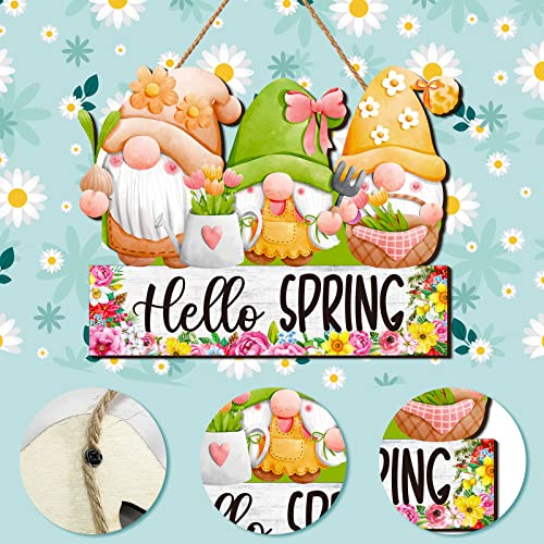 Spring Welcome Door Sign Decor Gnomes Spring Hanging Sign Easter Wooden Signs Decorative Wall Plaque Rustic Front Door Yard Farmhouse Home Spring Harvest Decorations