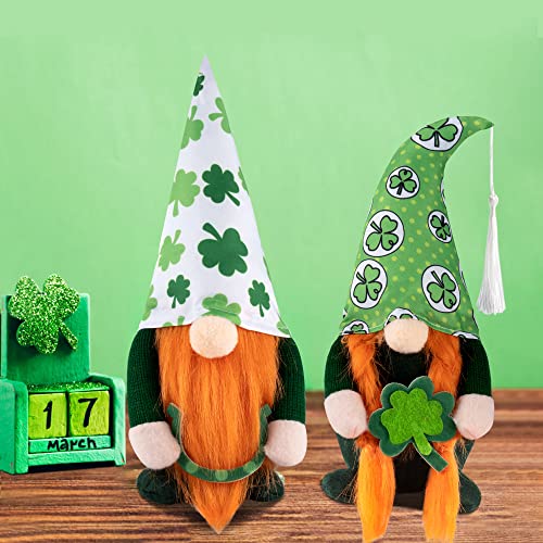 TSGEEG St. Patrick's Day Gnomes Decorations- 2 PCS Irish Leprechaun Plush Dolls Handmade Swedish Tomte for Home Table Ornament