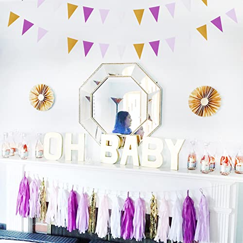 Purple Gold Valentines-Day Graduation Decorations - 30pcs Kits Lavender White Paper Flowers,Banner Flags,Tassel Streamer Garland Engagement Girl Baby Bridal Shower Party Decoration Lasting Surprise
