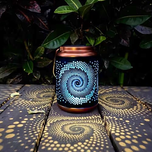 Mosaic Solar Lanterns Outdoor Bohemian Solar Lantern Outdoor Waterproof Blue Mosaic Table Light Turkish Moroccan Lamp Mosaic Decorations Yard Patio Table Decor for Garden