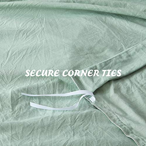 NexHome Light Green Duvet Cover Sets Queen Size 3 Piece Double Brushed Microfiber Queen Duvet Cover with Button Closure & Corner Tie 1 Breathable and Soft Duvet Cover 90x90 inches + 2 Pillow Shams
