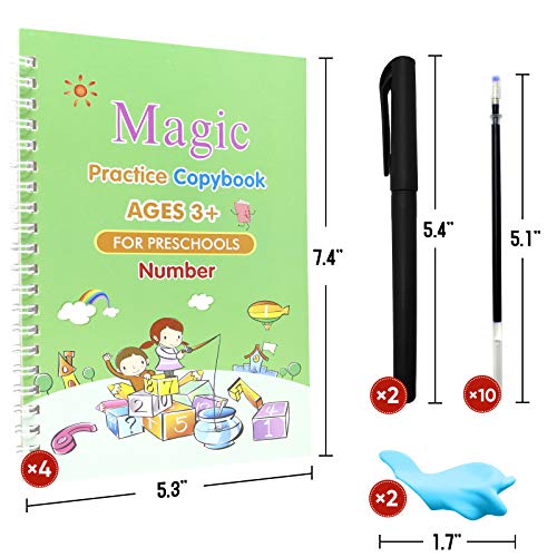 4 PCS Magic Practice Copybook for Kids,Children Reusable Handwriting Practice CopyBooks for Preschools Magic Workbook Letter Writing Book