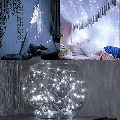 WATERGLIDE 12 Pack Fairy Lights Battery Operated (Included), 6.5ft 20 LED Mini String Lights, Waterproof Silver Wire Firefly Starry Lights for DIY Wedding Christmas Party Mason Jars Decor, Cool White