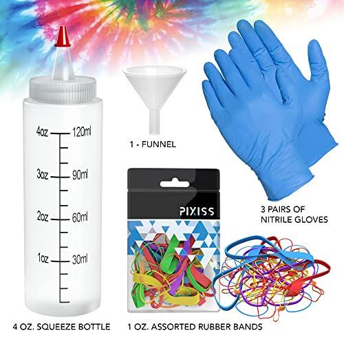 Rit Dye Liquid Fuchsia All-Purpose Dye 8oz, Pixiss Tie Dye Accessories Bundle with Rubber Bands, Gloves, Funnel and Squeeze Bottle