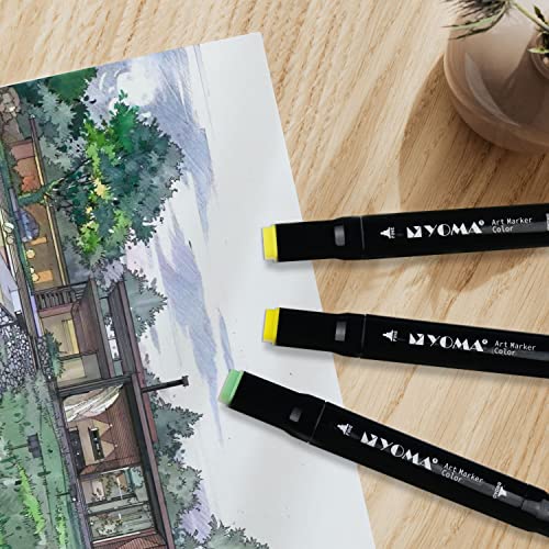 Y YOMA 60 Colors Alcohol Markers Dual Tip Markers Art Markers Set, Unique Colors (1 Marker Case) Alcohol-based Ink, Fine & Chisel, Black Penholder